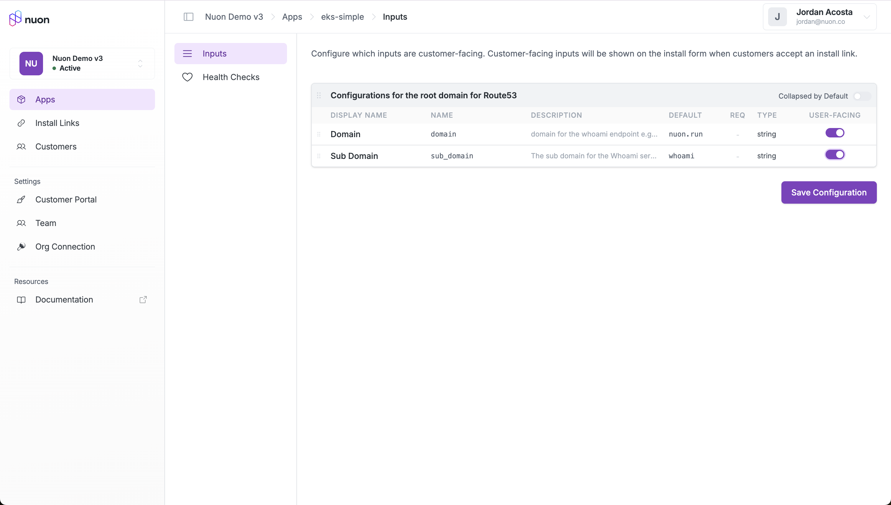 configure app inputs