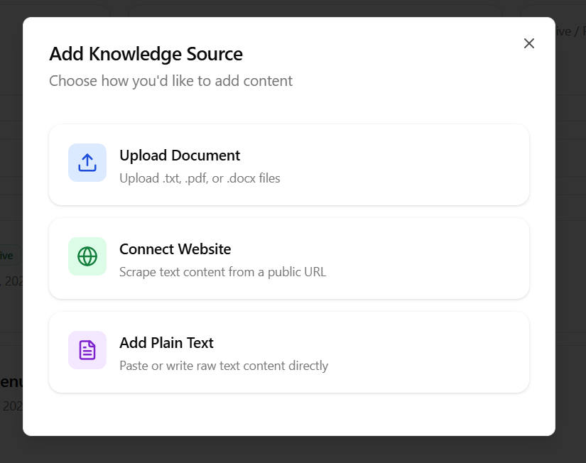 Knowledge Base Uploads Screen (Light)