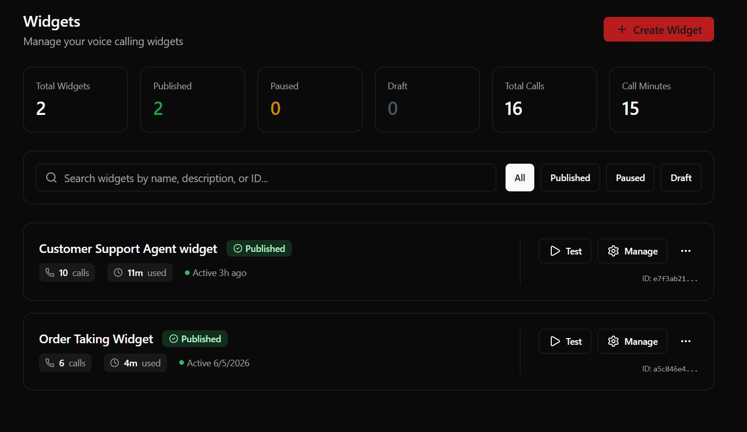Web Widgets Screen (Dark)