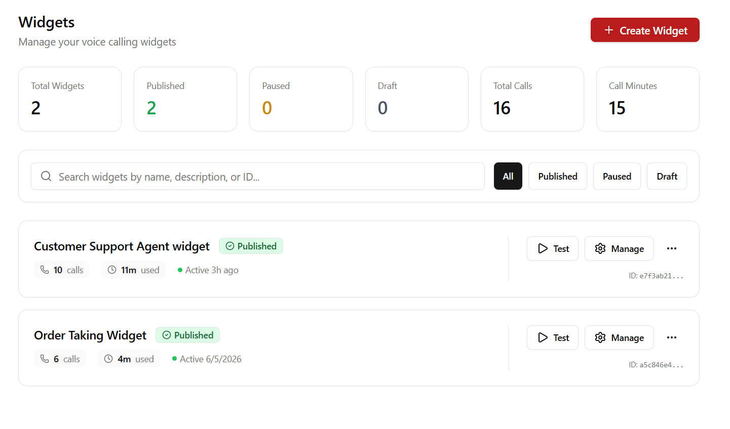 Web Widgets Screen (Light)