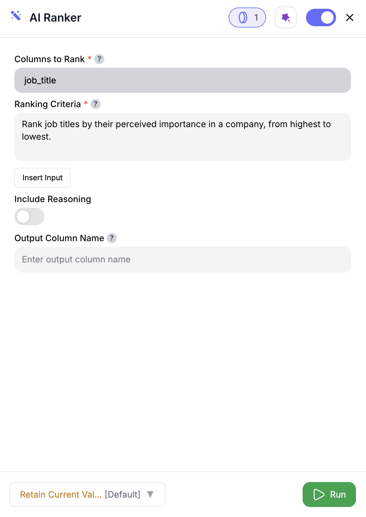 AI Ranker node configuration screenshot