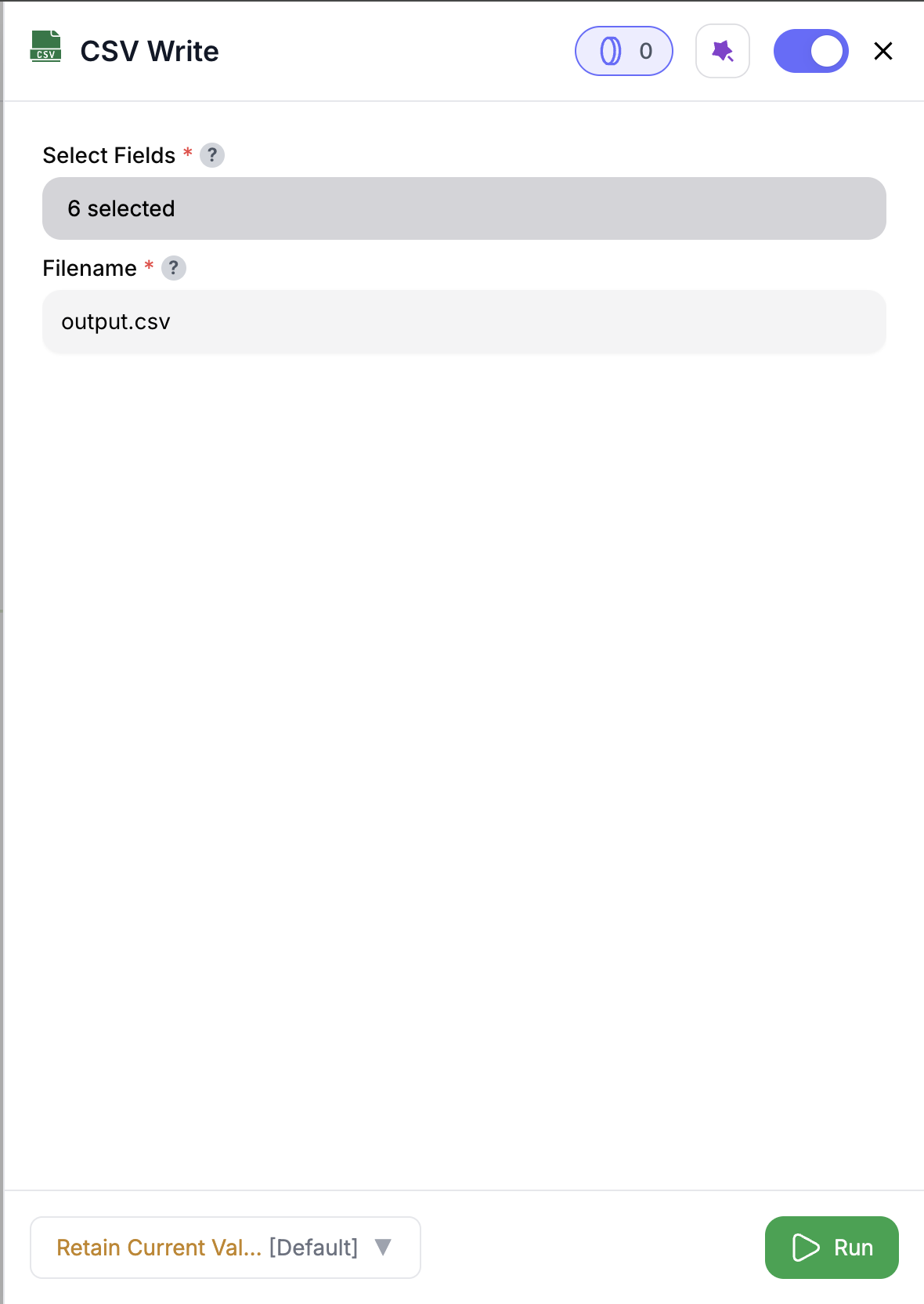 CSV Write node configuration screenshot
