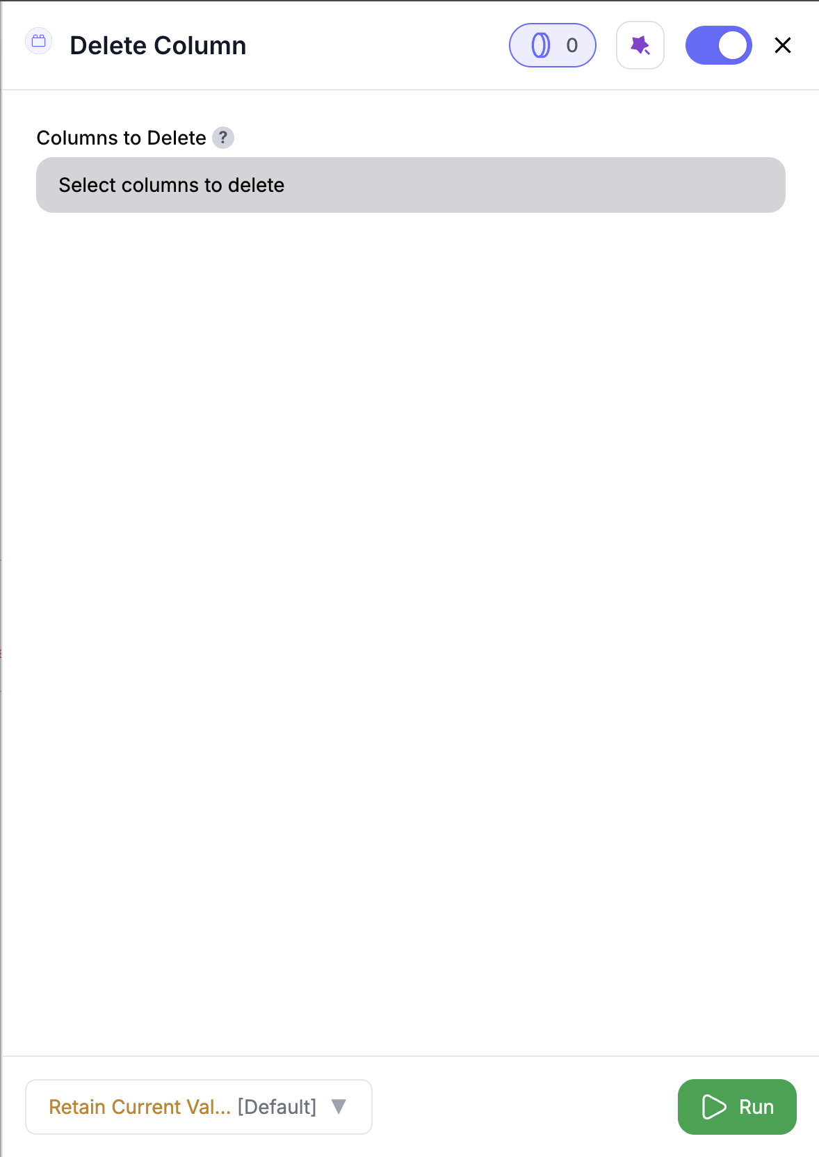 Delete Column node configuration screenshot