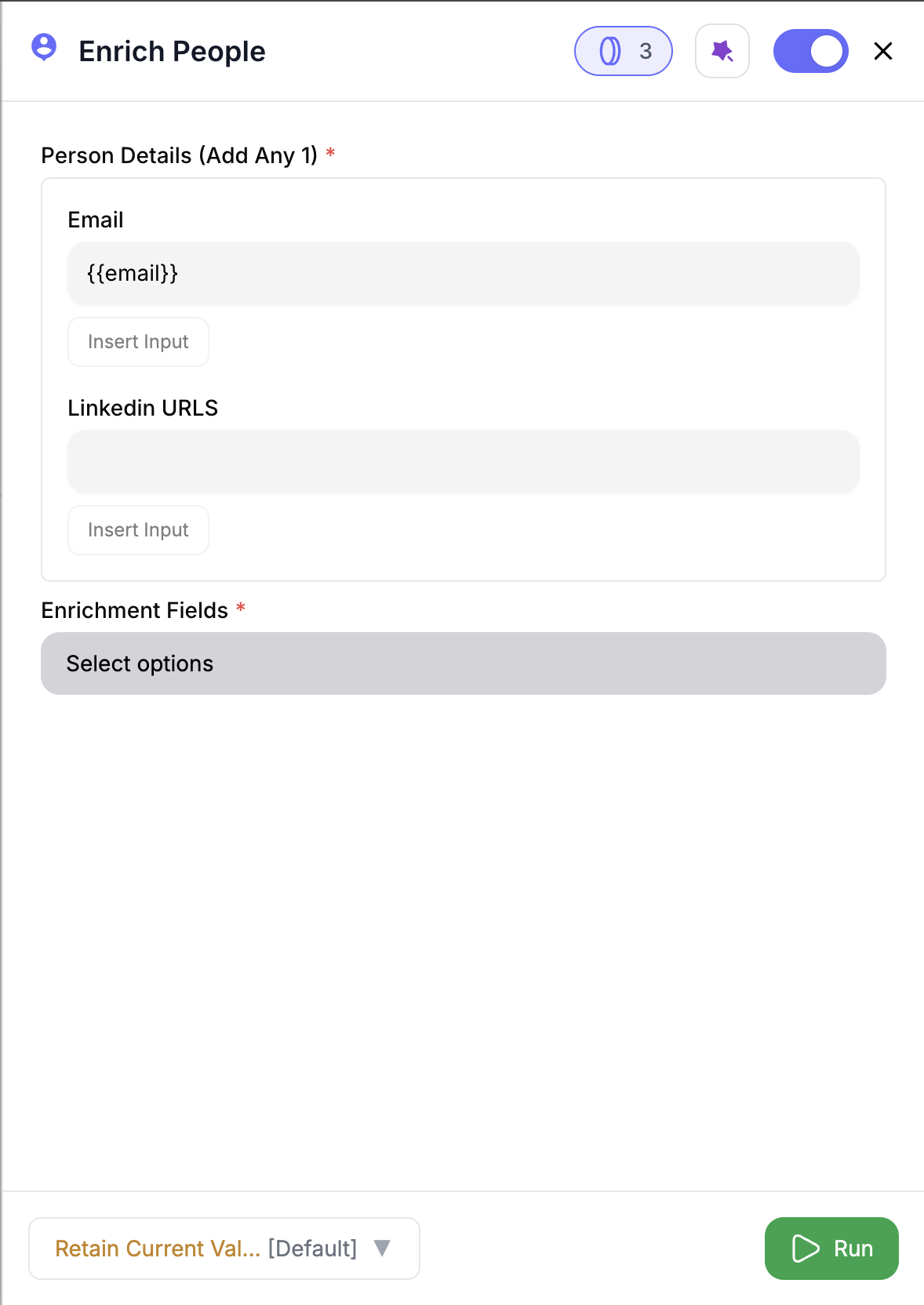 Enrich People Node config screenshot