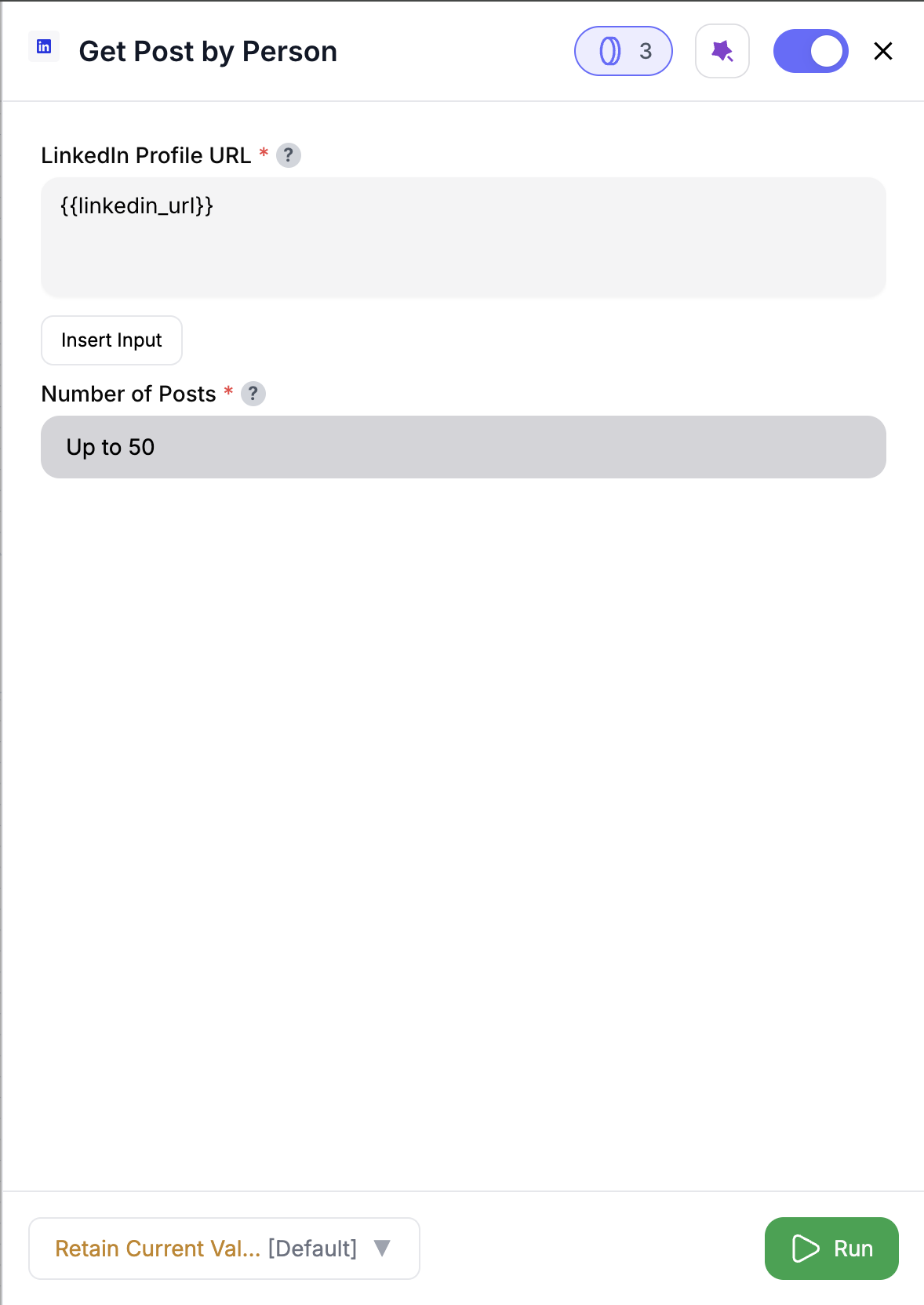 Get Post By Person Node config screenshot