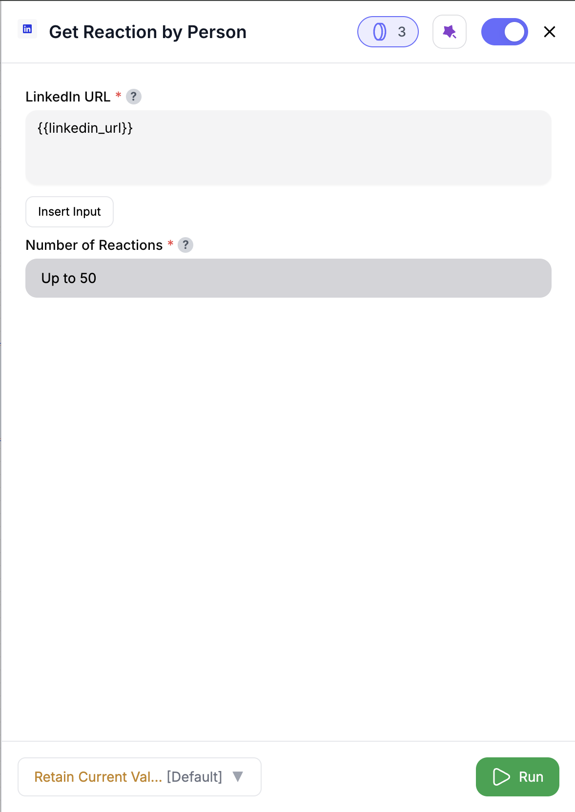 Get Reactions By Person config screenshot
