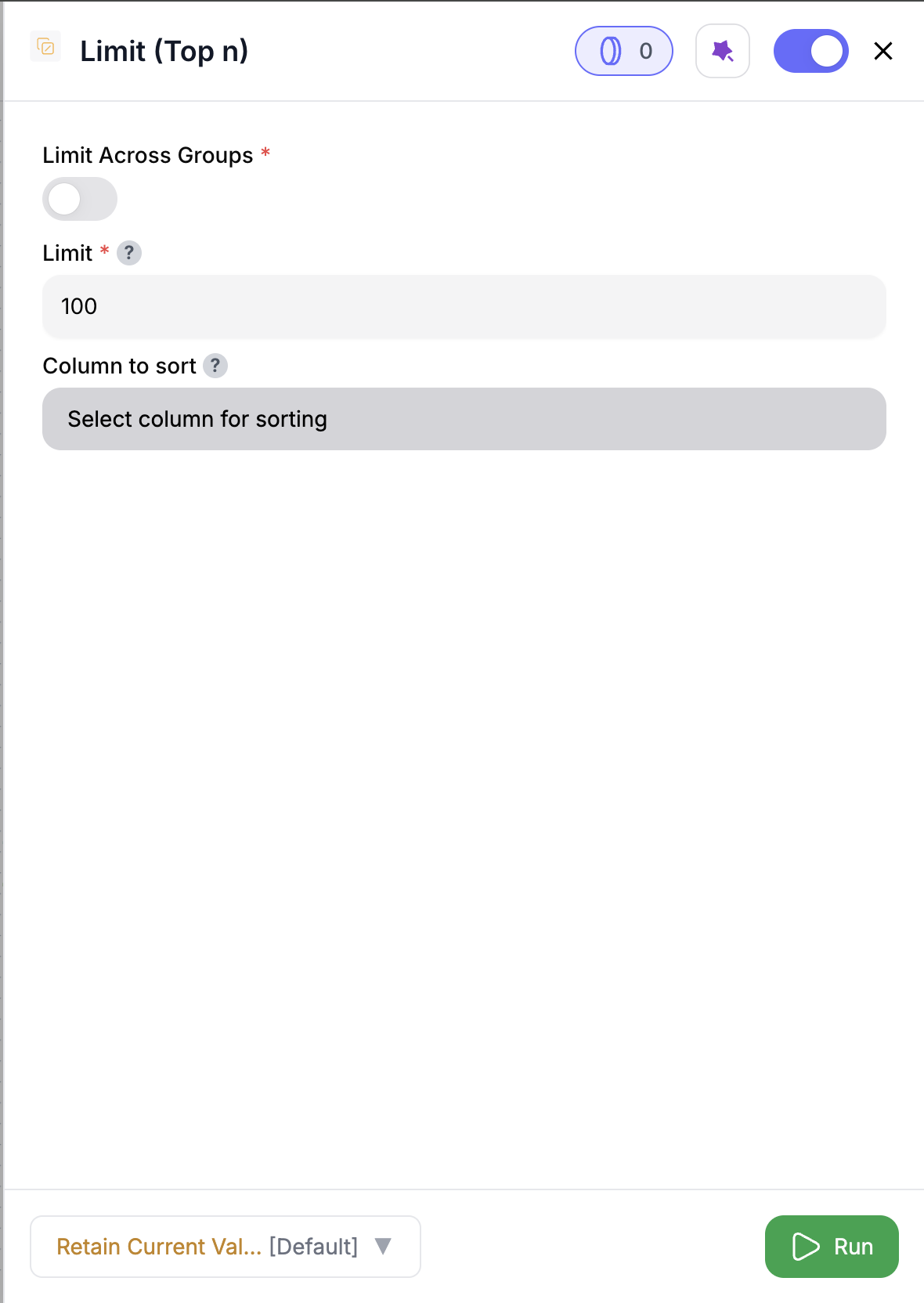 Limit Top N Node config screenshot
