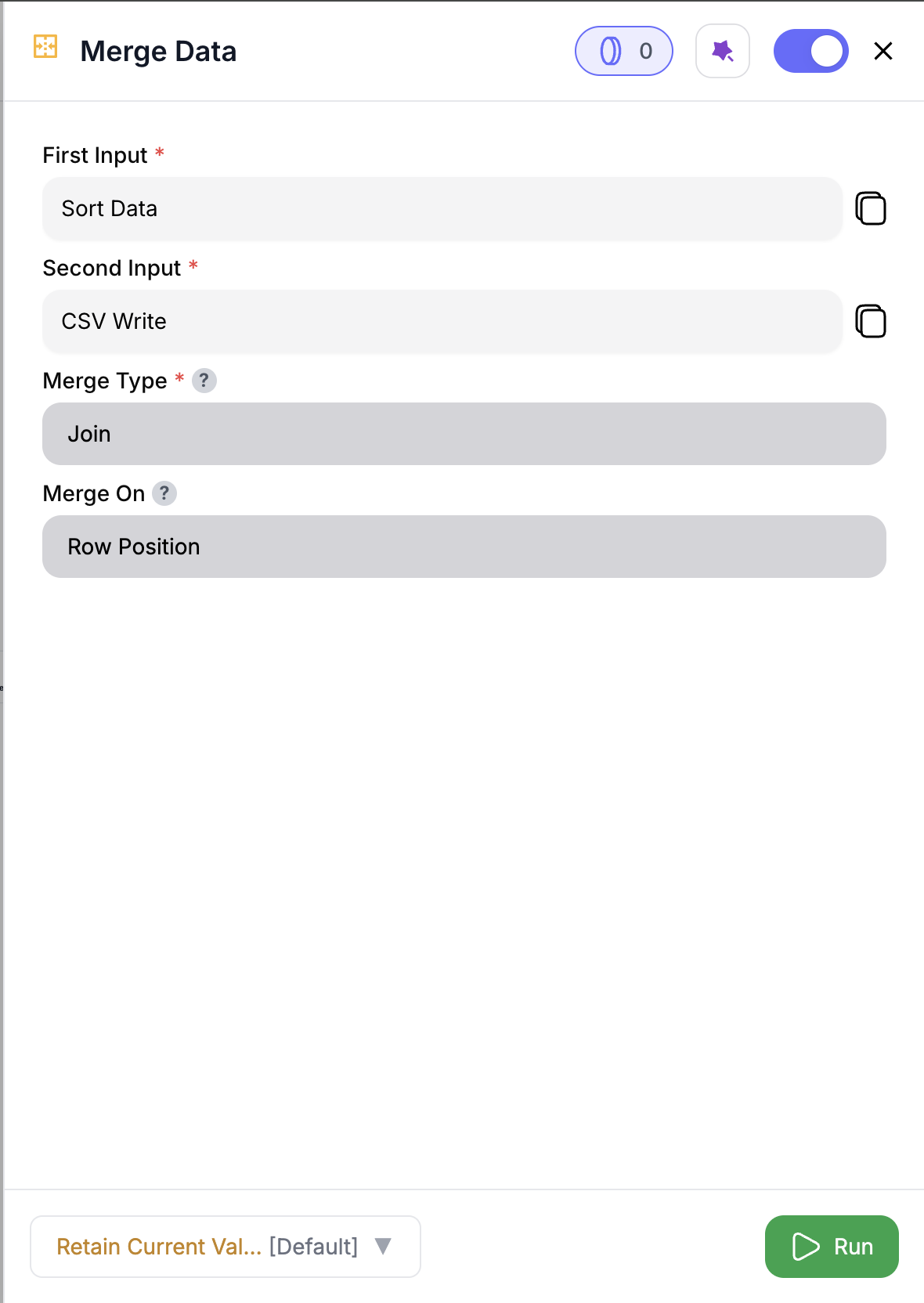 Merge Data node configuration screenshot