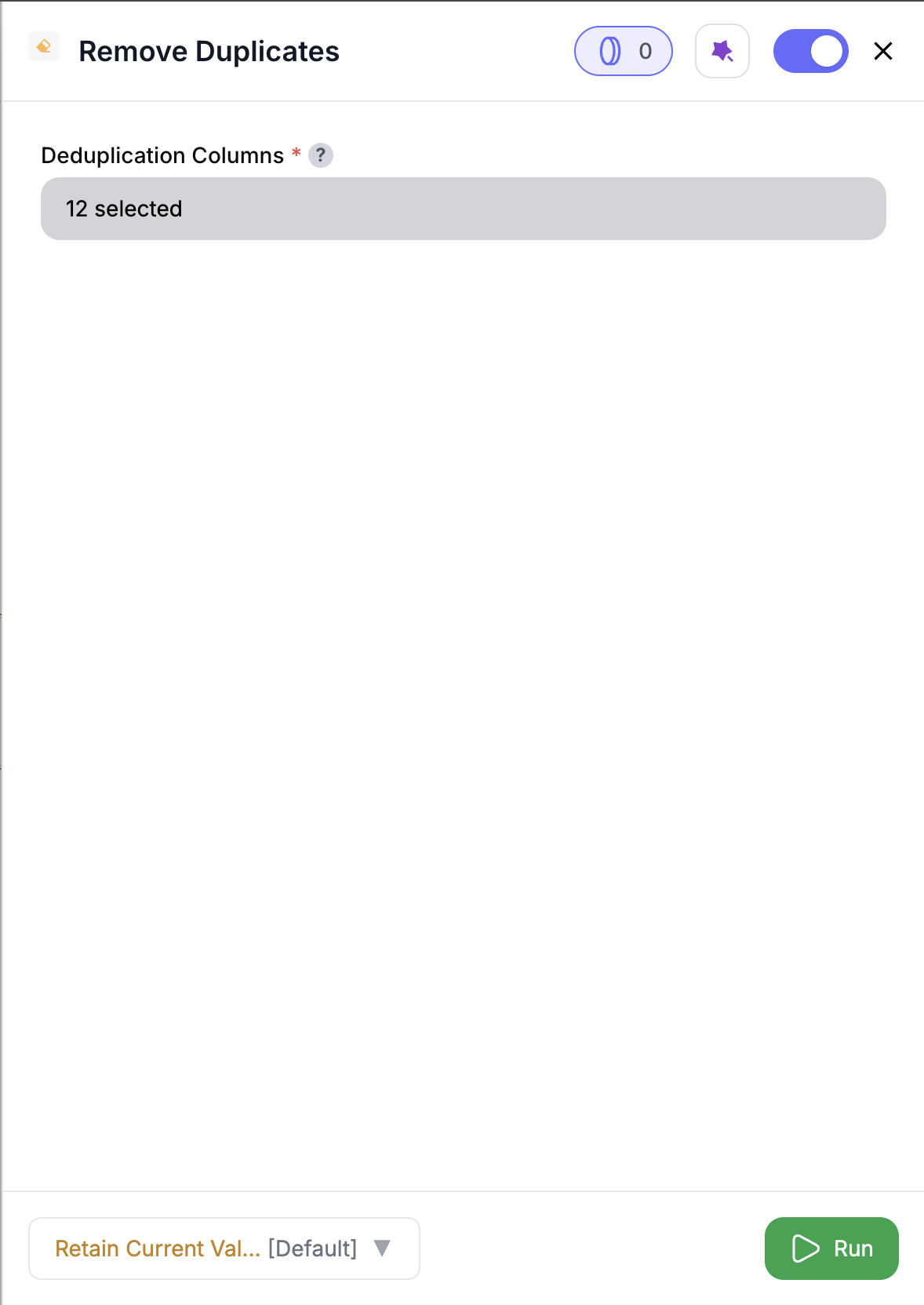Remove Duplicates node config