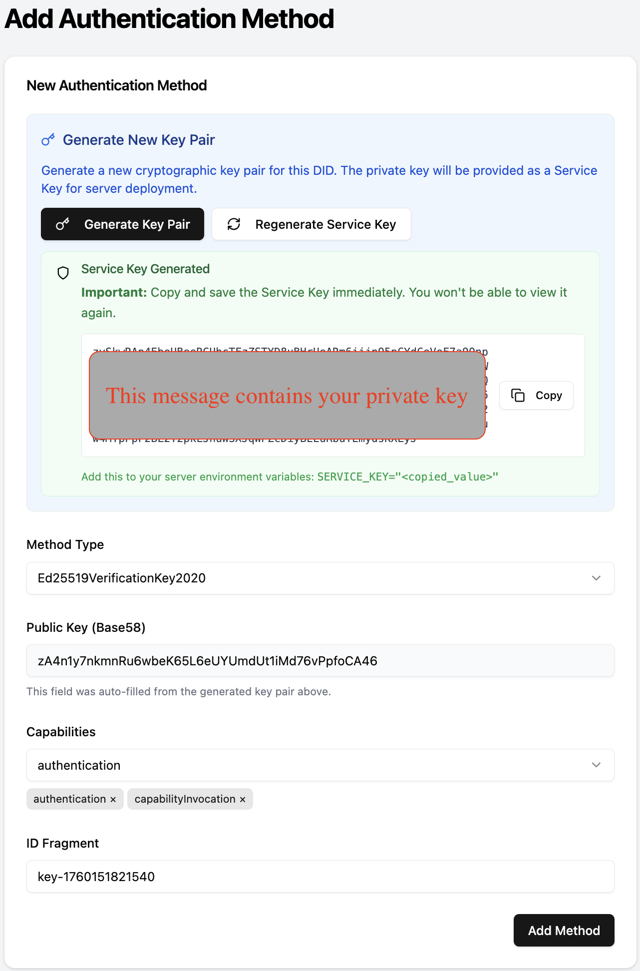 Add Authentication Method form