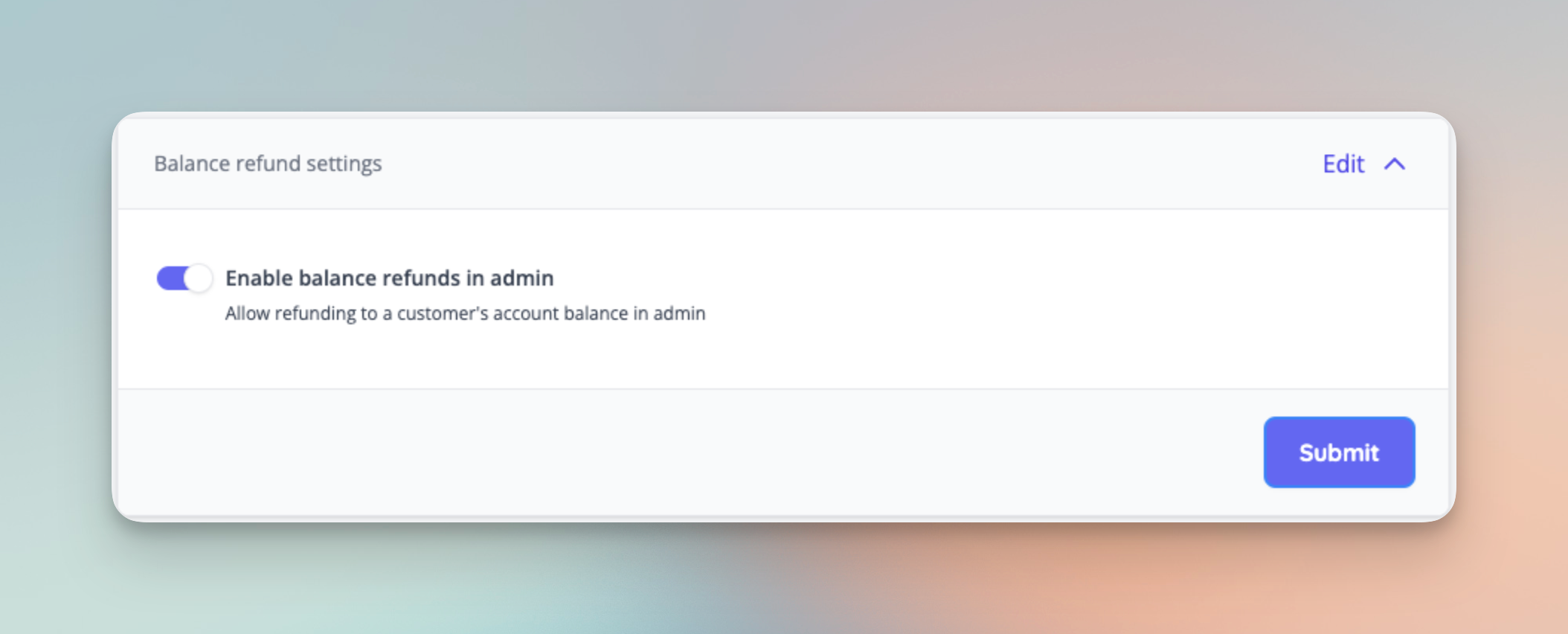 New account balance refund toggle