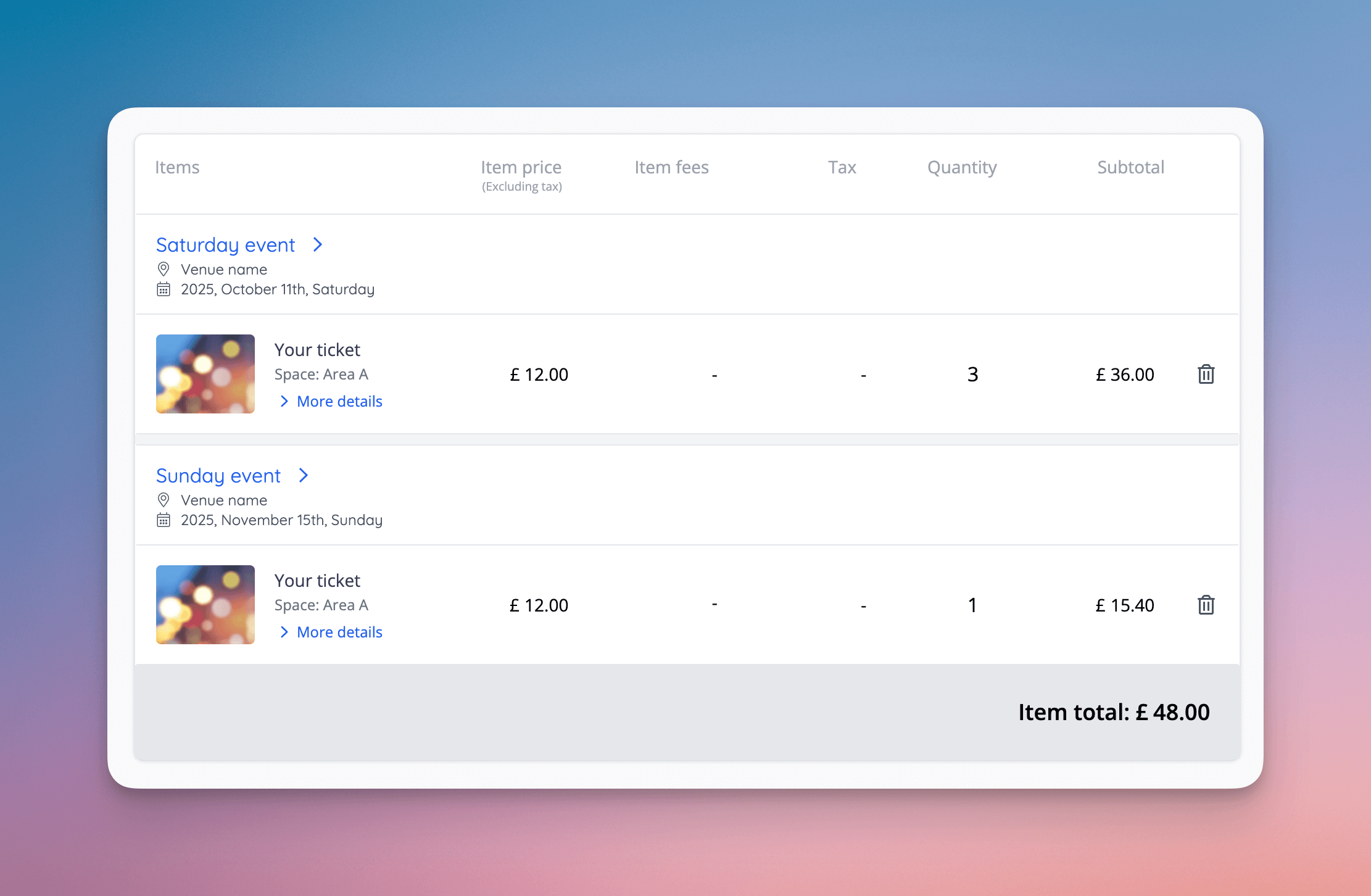 Your customers' sale items will be grouped by their corresponding event