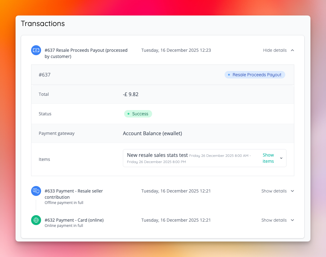 Seller payout transactions