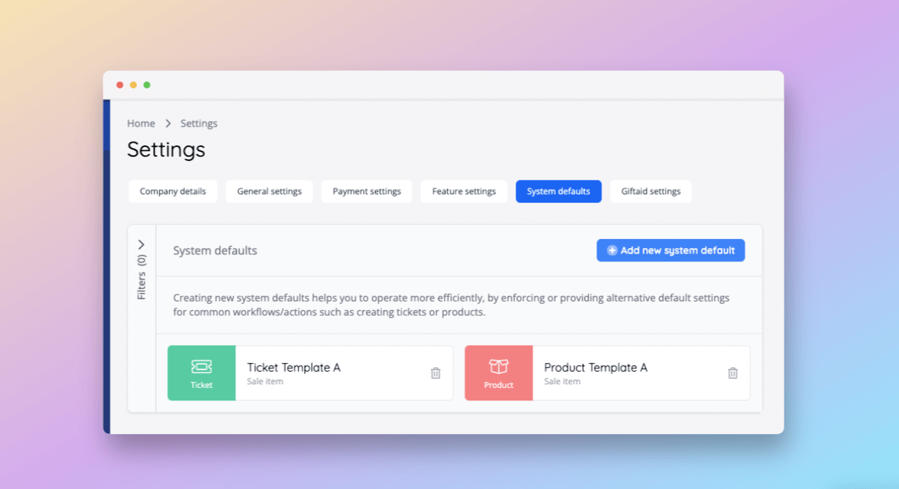Ticket templates (System defaults)