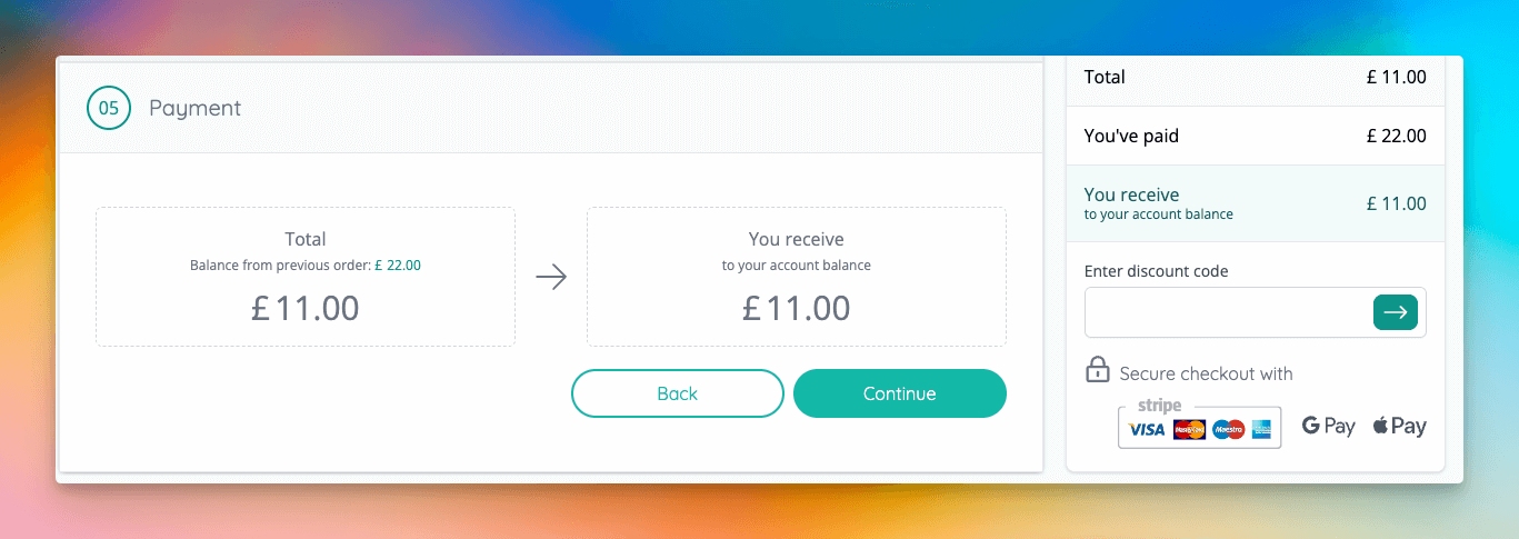 Example order modification where an account balance refund will apply