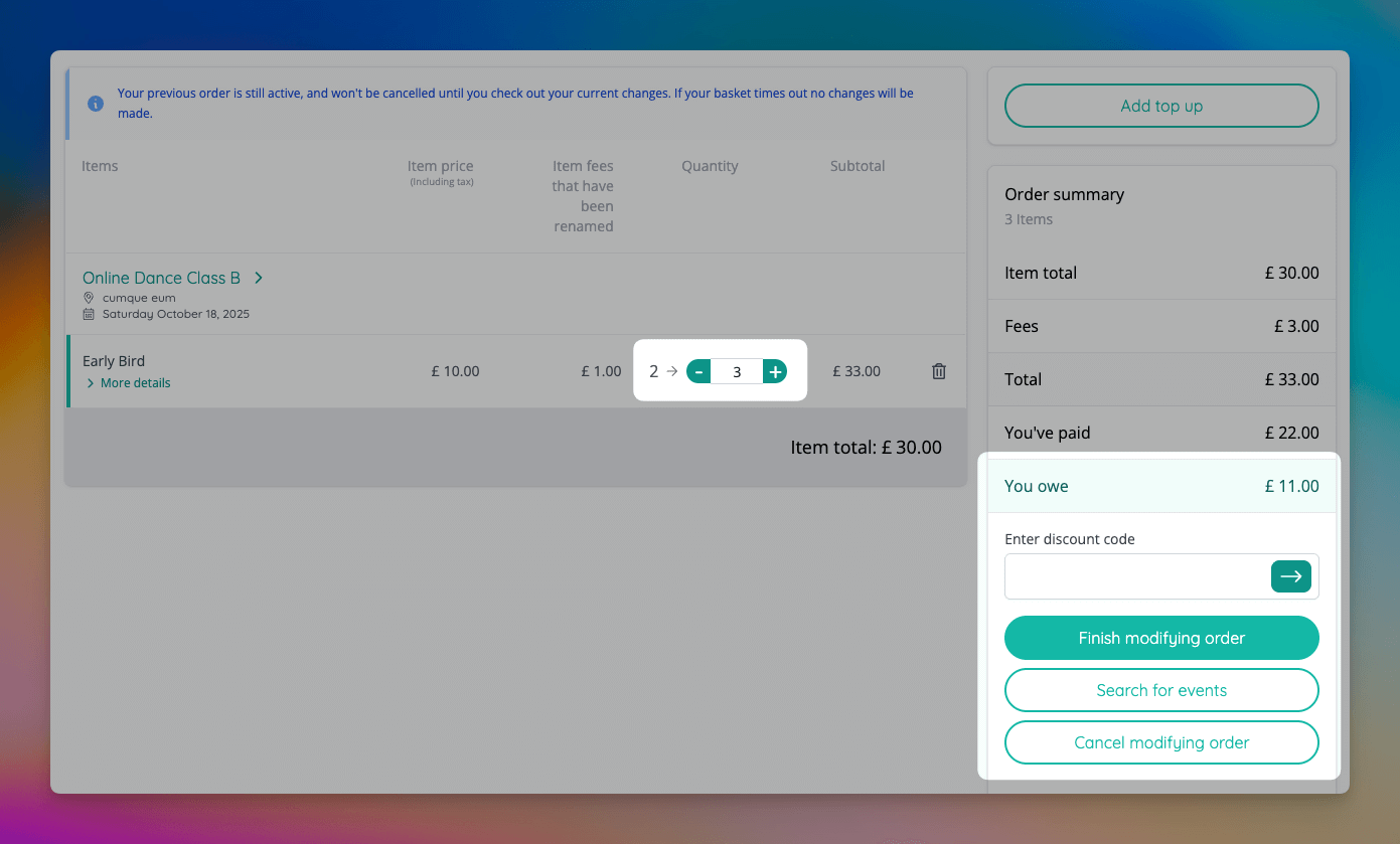Modified order in the basket