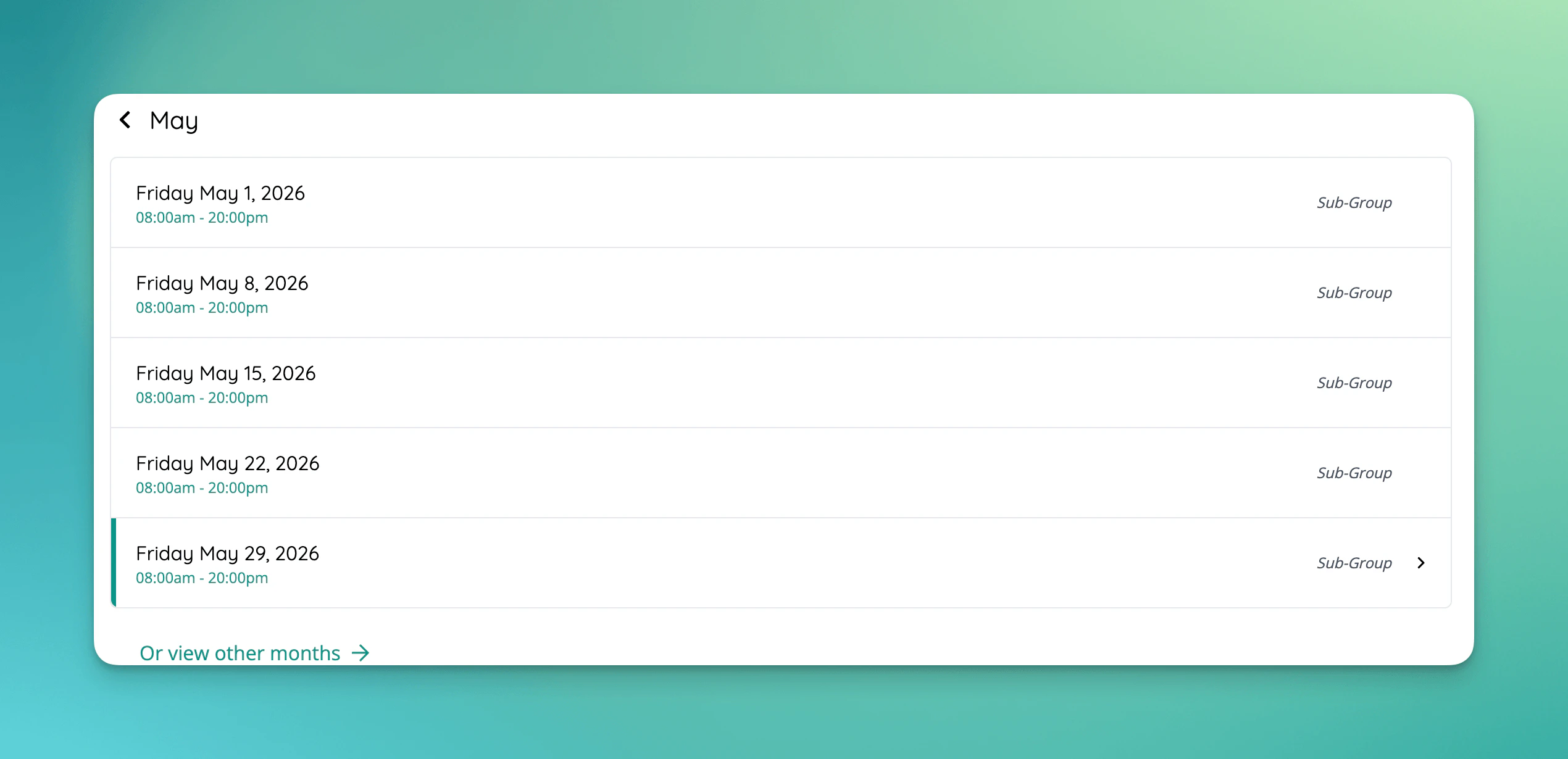 Schedule sub groups can be displayed alongside each scheduled event to better communicate to customers.