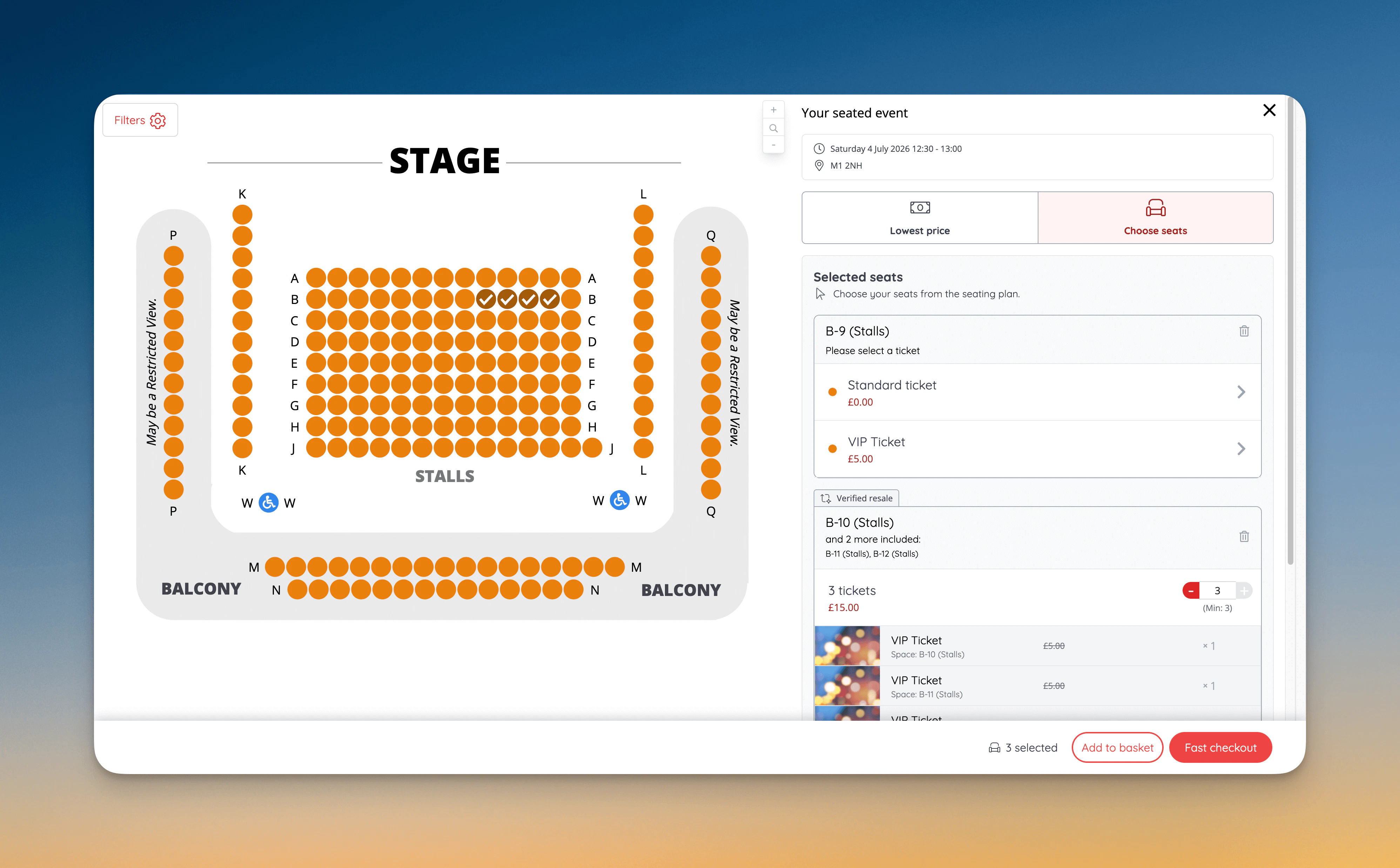 Updated ticket selection and grouped resale seat selection interface