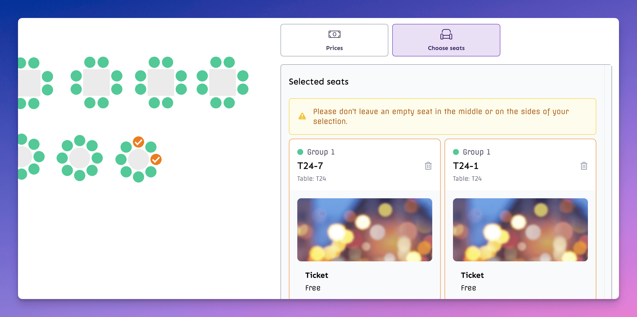 Orphan seat protection warning now appear within the Seating plan in Shop.