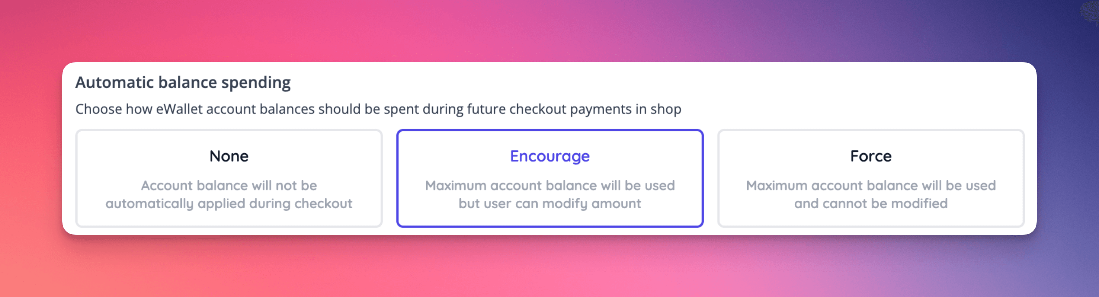 Automatic account balance spending options