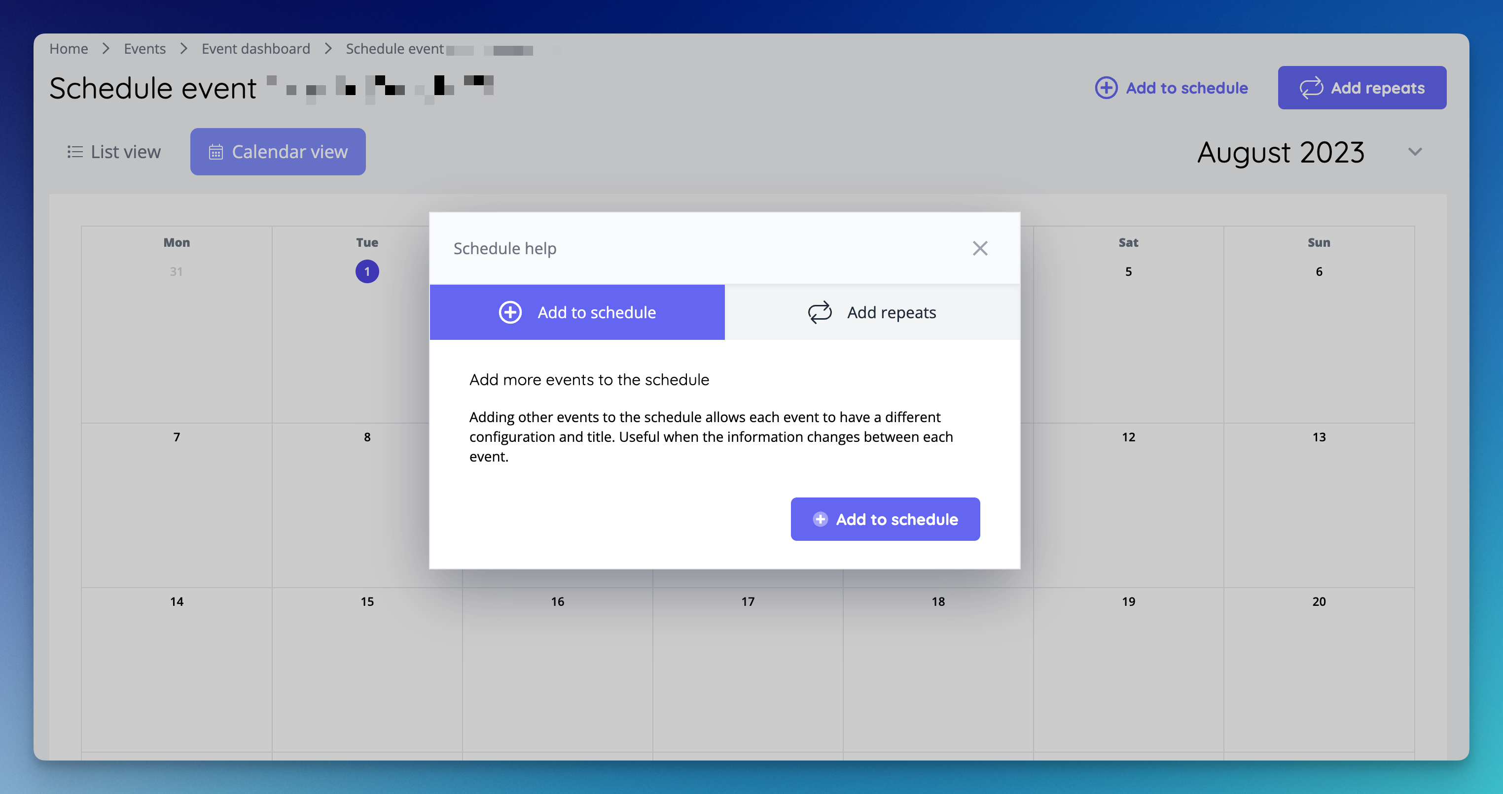 This helper modal more clearly explains the choice between adding to schedule or adding repeats.