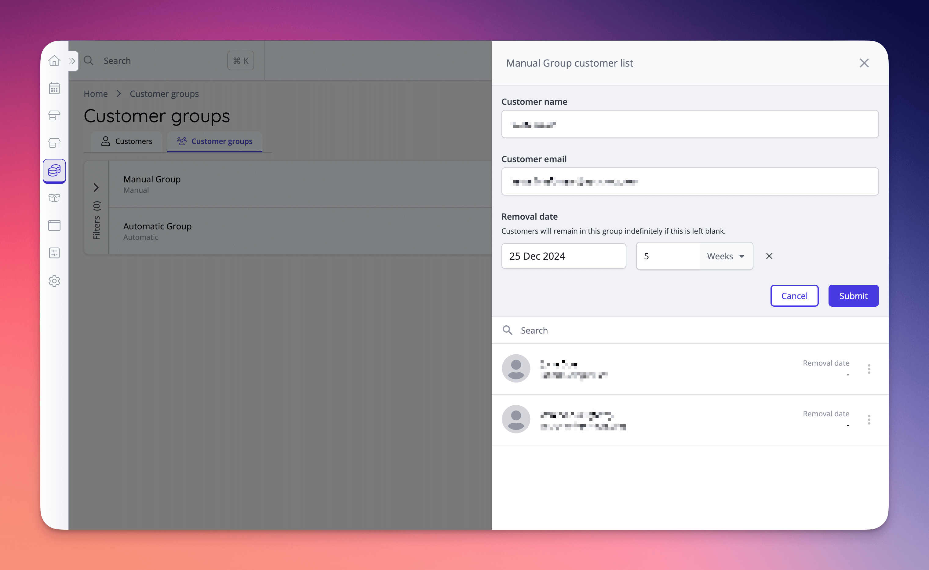 Managing a customer group manually