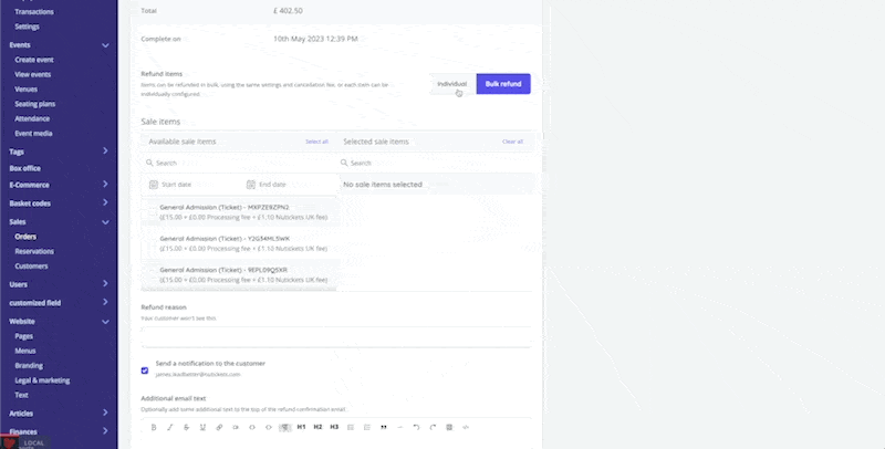 Bulk refunding multiple sale items at once