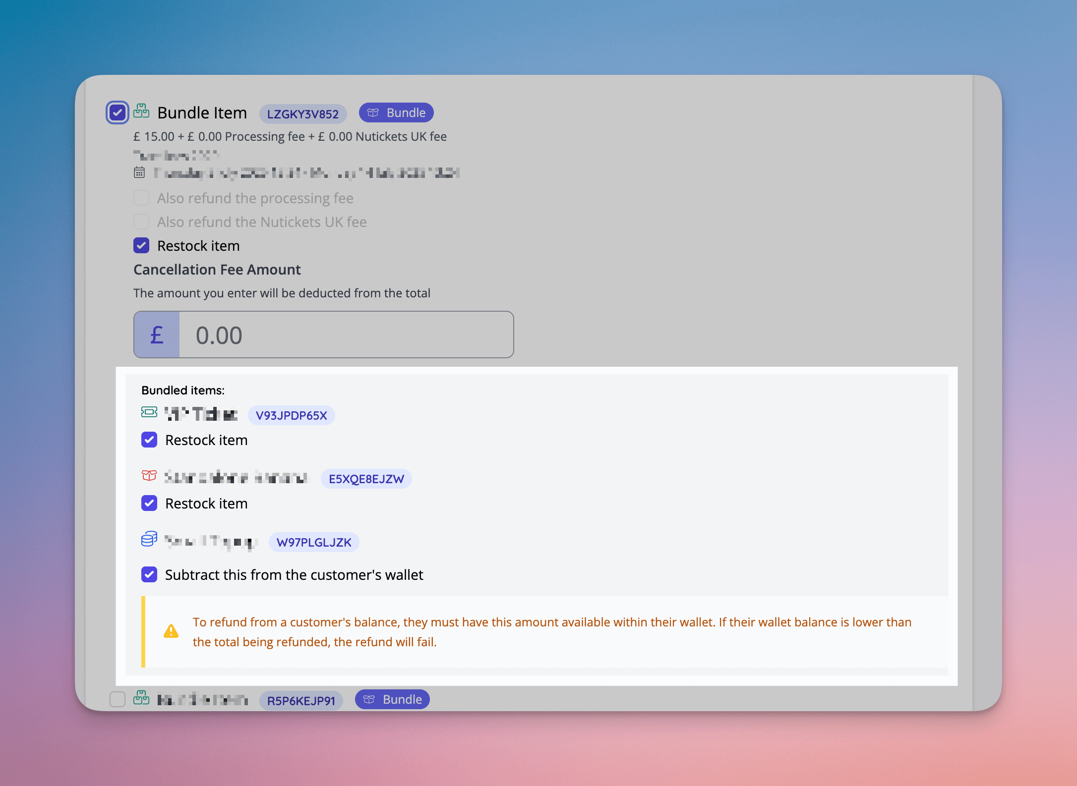 Bundled items are grouped with the parent when refunding in admin.