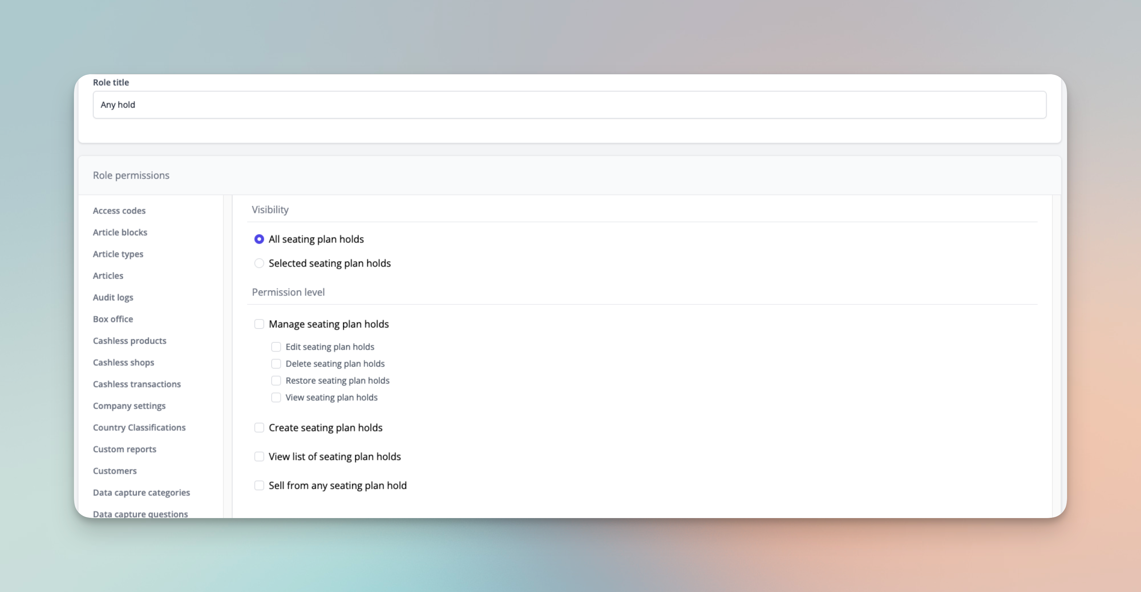 Seating plan holds permissions