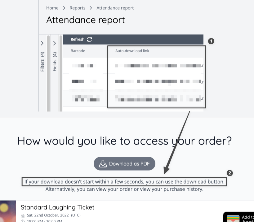 New "auto-download link" obtainable via attendance reports