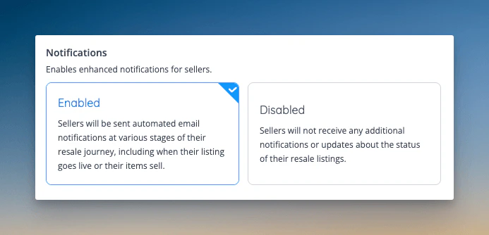 Resale notifications configuration at the company level.