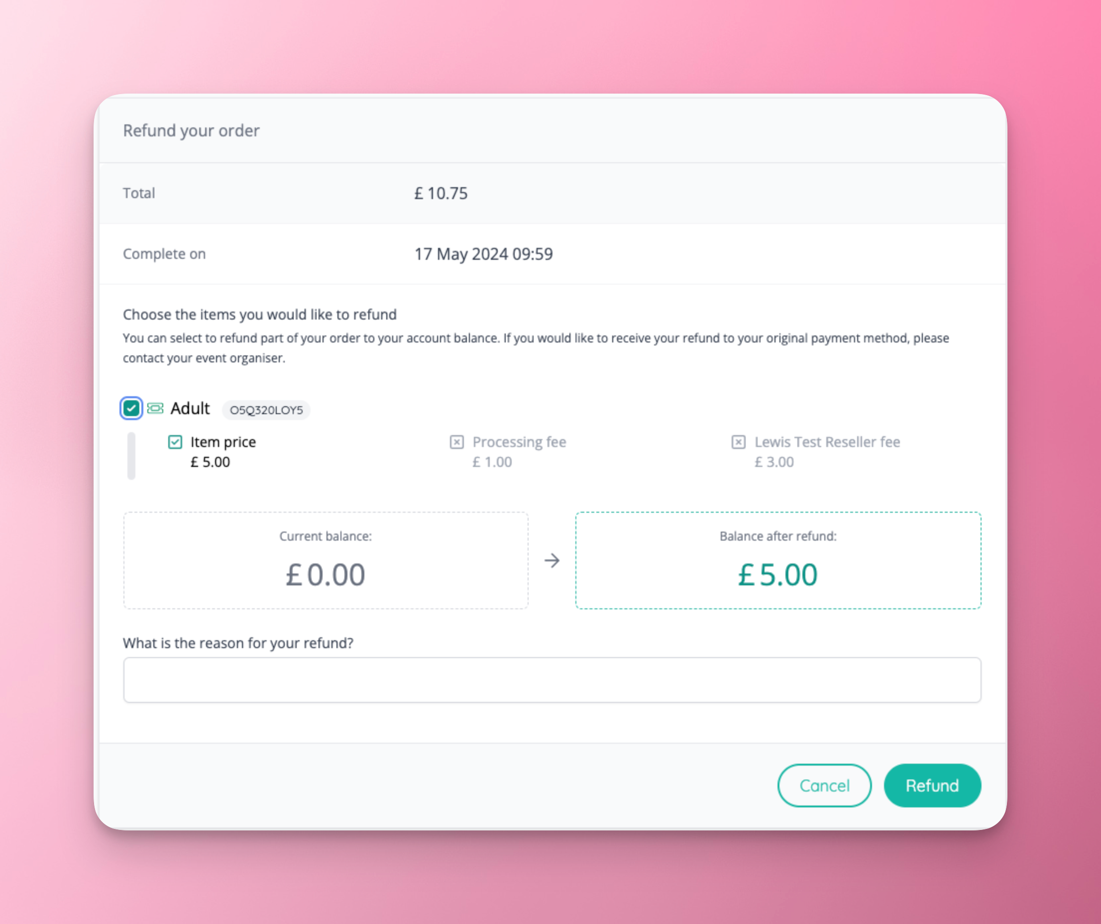 Shop self-serve refund page