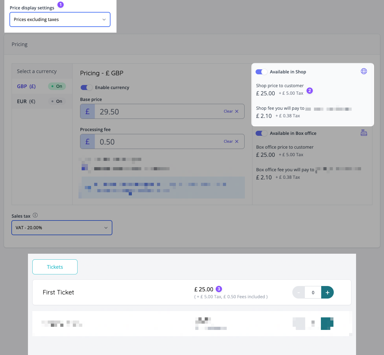 Tax exclusive price displays