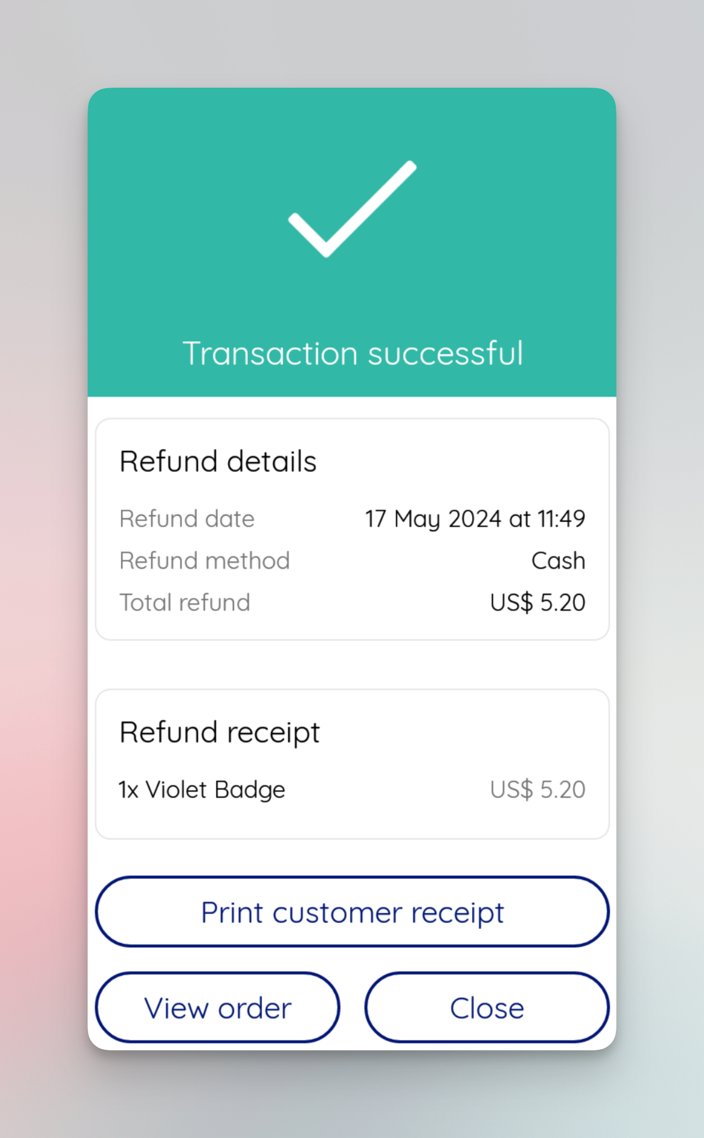 Example ePos refund