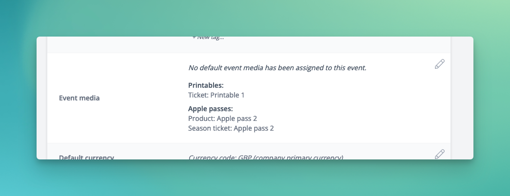 Event dashboard now clearly shows the default event media templates in use.