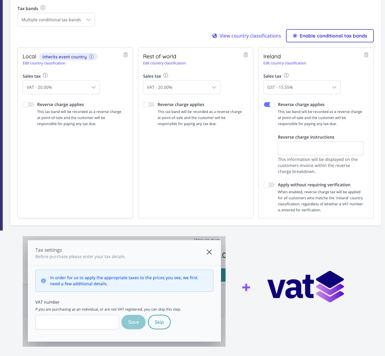 Conditional tax bands & VAT verification