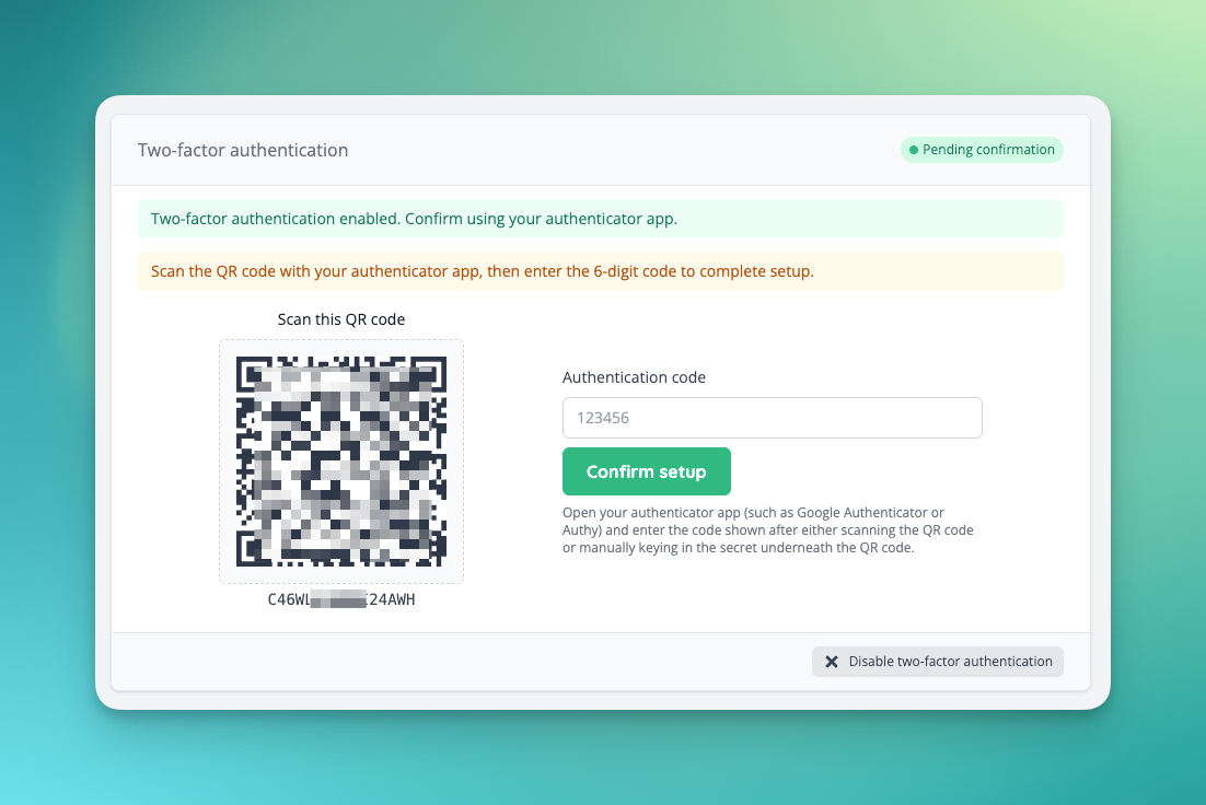 2FA settings are available in "Your Profile"