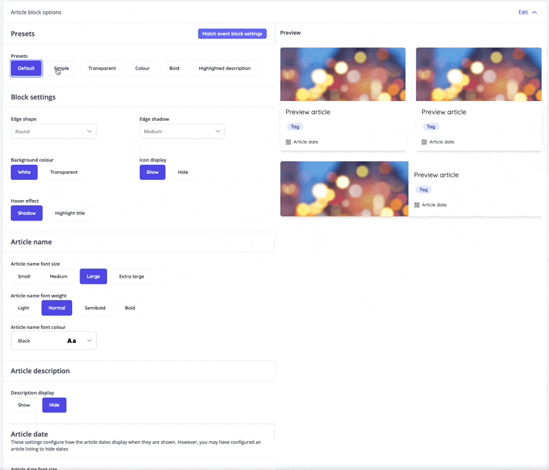Customising the style of your article blocks