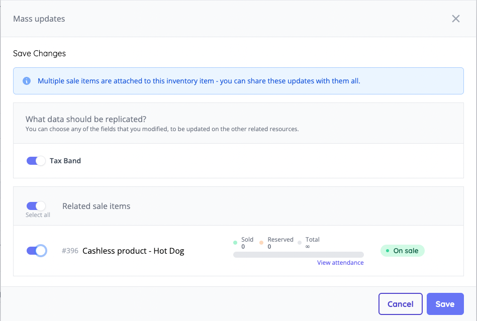 Cashless product mass updates