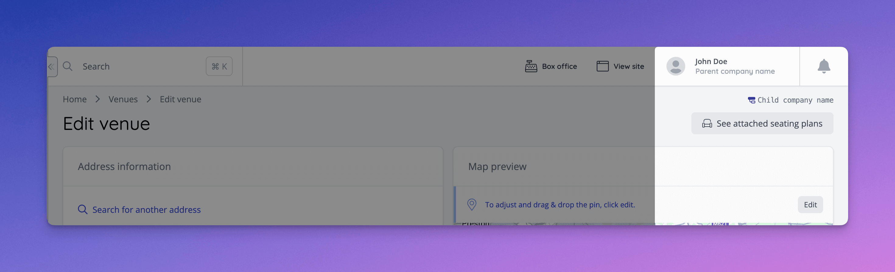 The item's company name will be displayed on the top right corner of the page