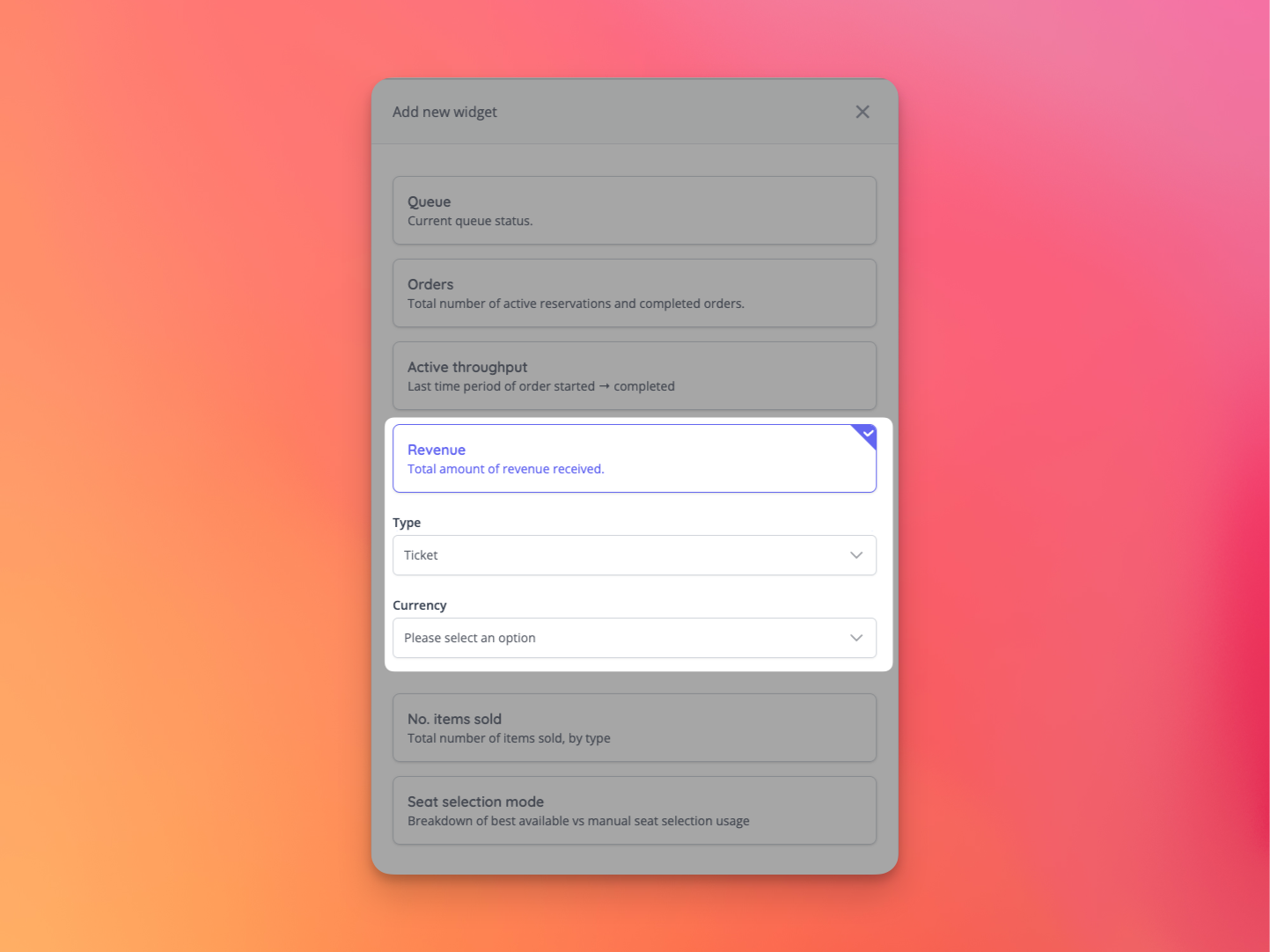 Adding and customising sales dashboard widget.