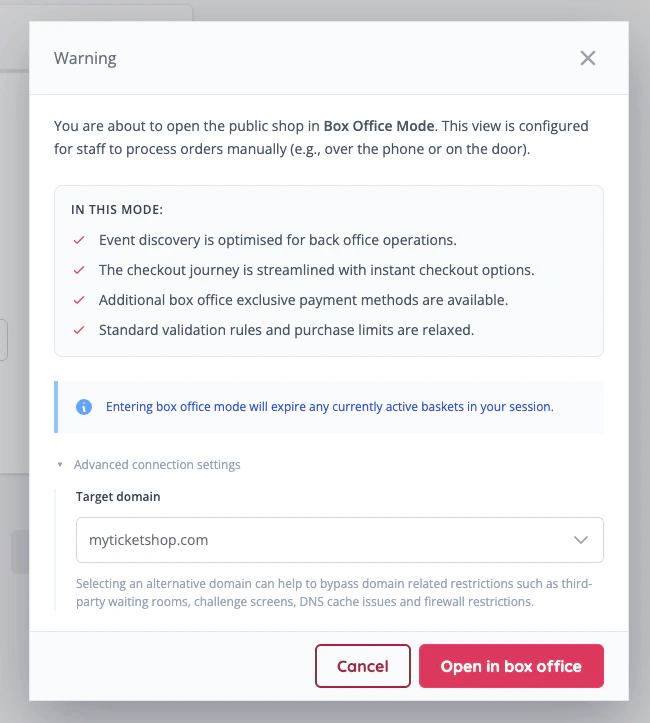 NEW: box office prompt with URL selection