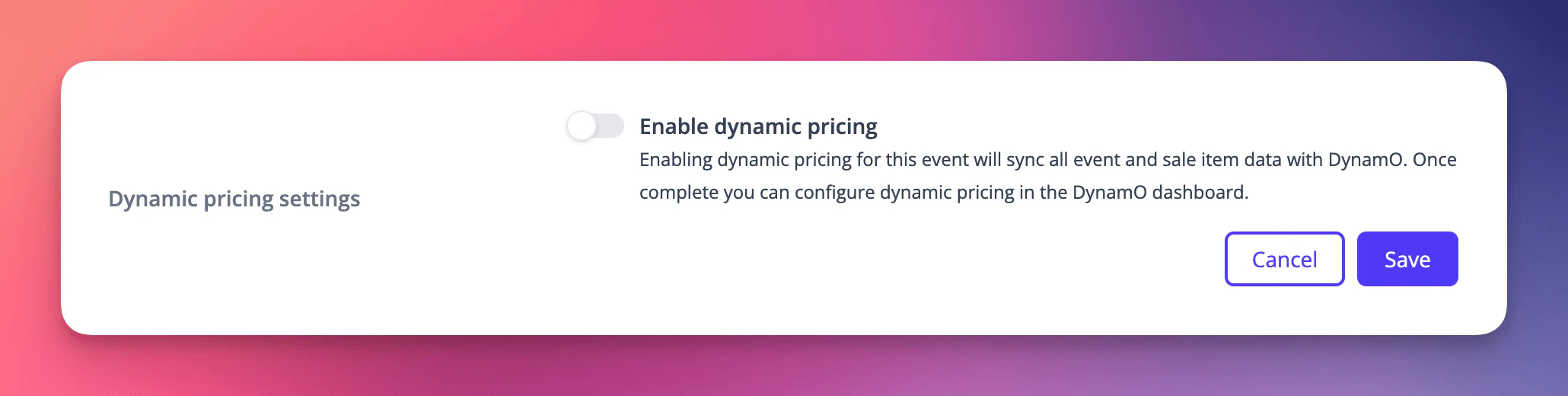 Enable dynamic pricing at event level to manage pricing per event.