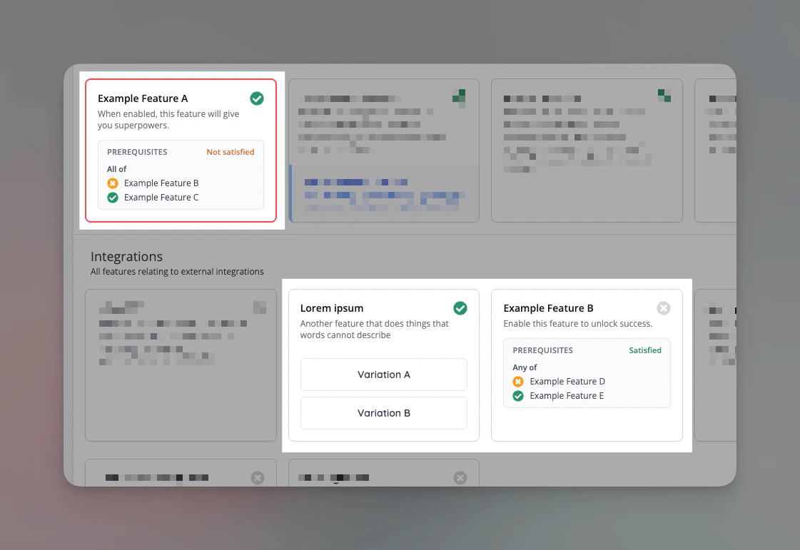 Visual cues making valid feature flag configurations more guided