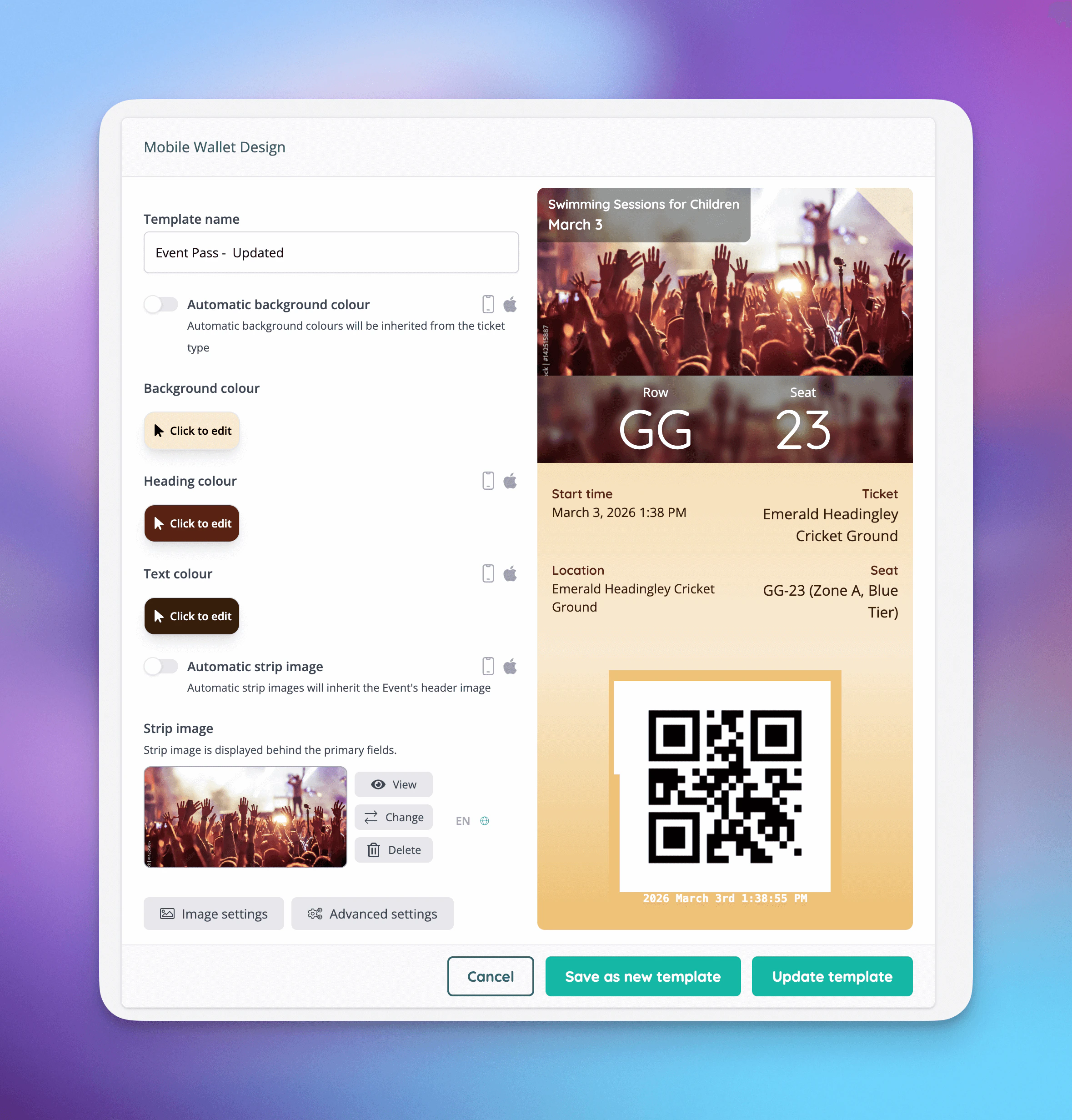 The updated mobile wallet designer will show you a 1:1 preview of your customer's digital pass.