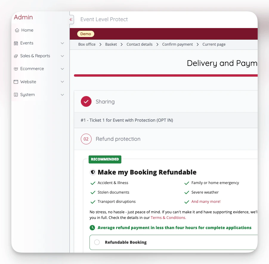 Refund protection is now issuable in box office mode