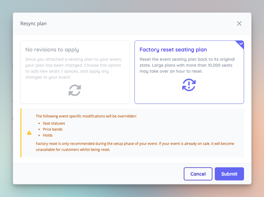Improved messaging around seating plan sync options
