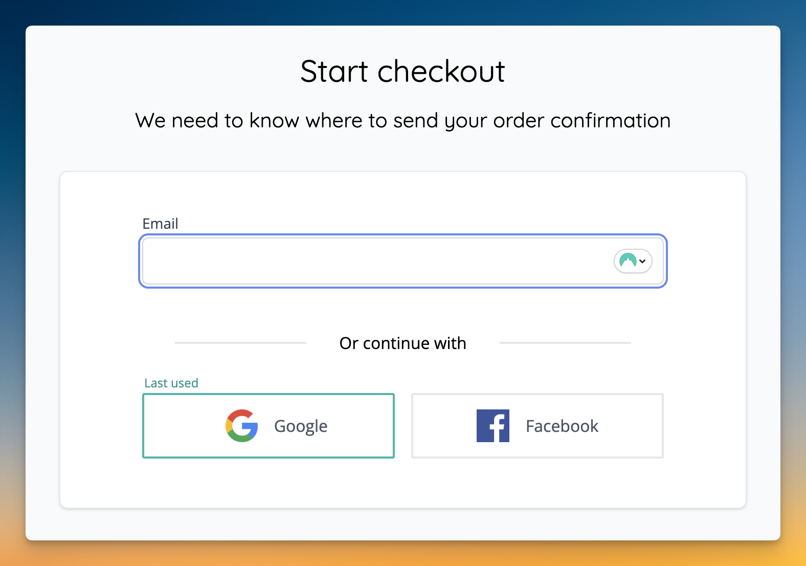 Initial login step presented during checkout