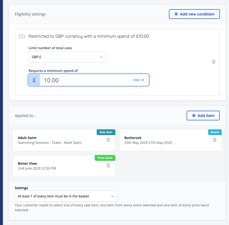 New discount code restriction settings