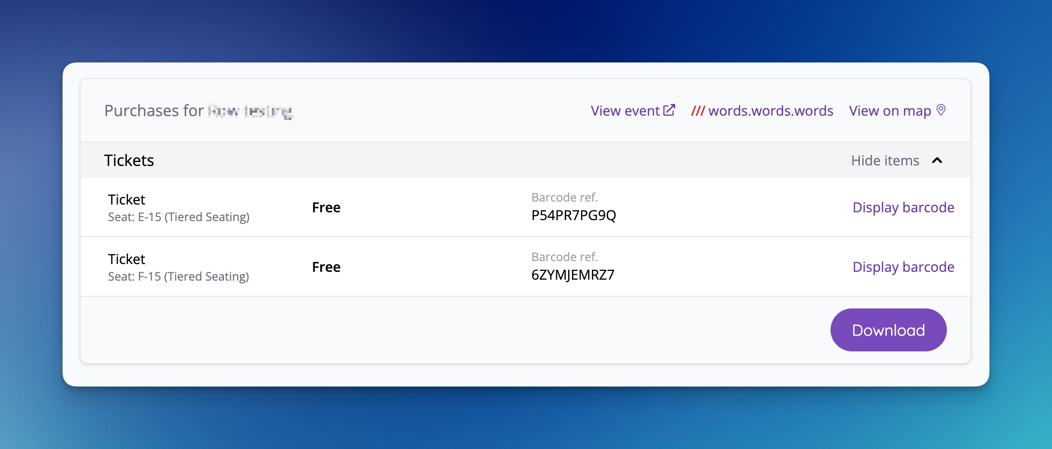 what3words address shows in customer account order details